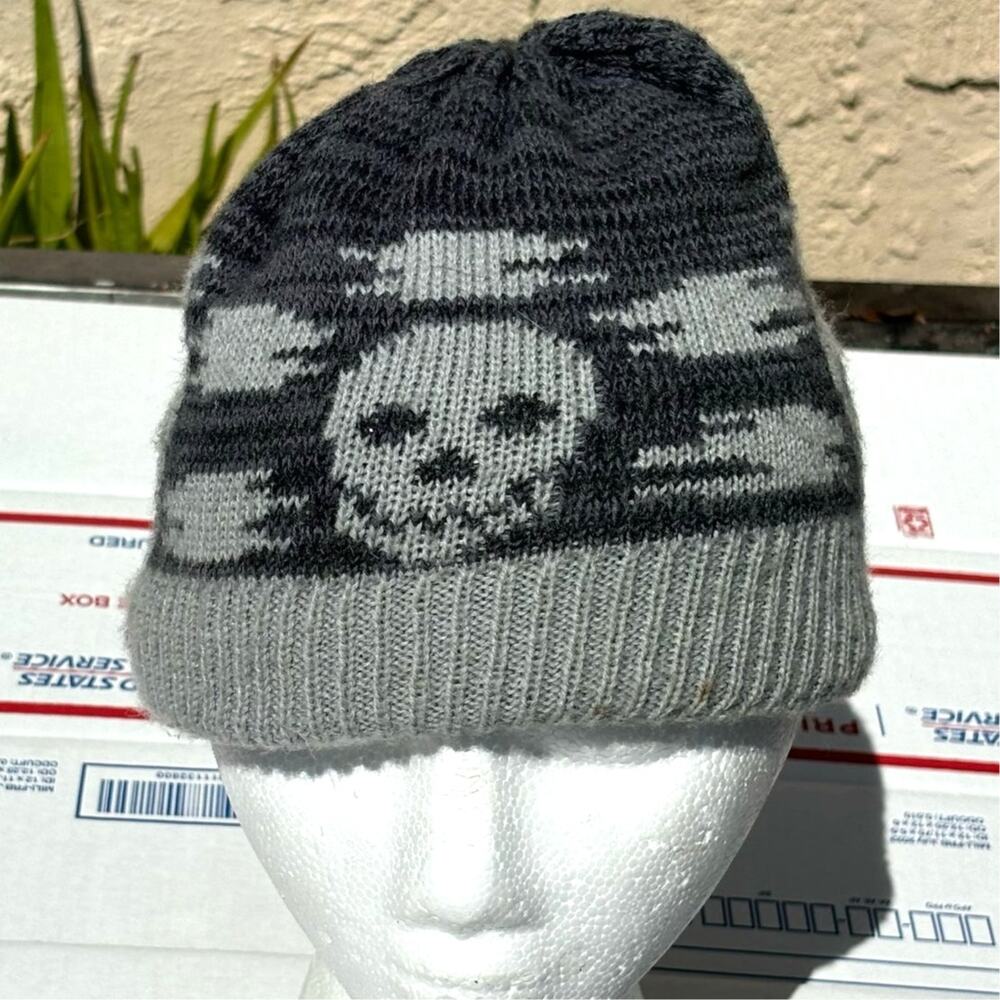 Gray & Black Skull Men's Beanie